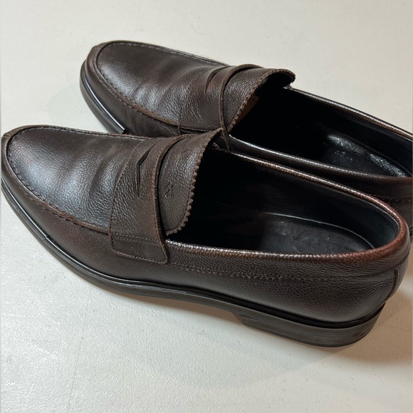 Canali Size 8 Pebble Brown Penny Loafers Genuine Leather Made in Italy Shoe - Picture 9 of 9